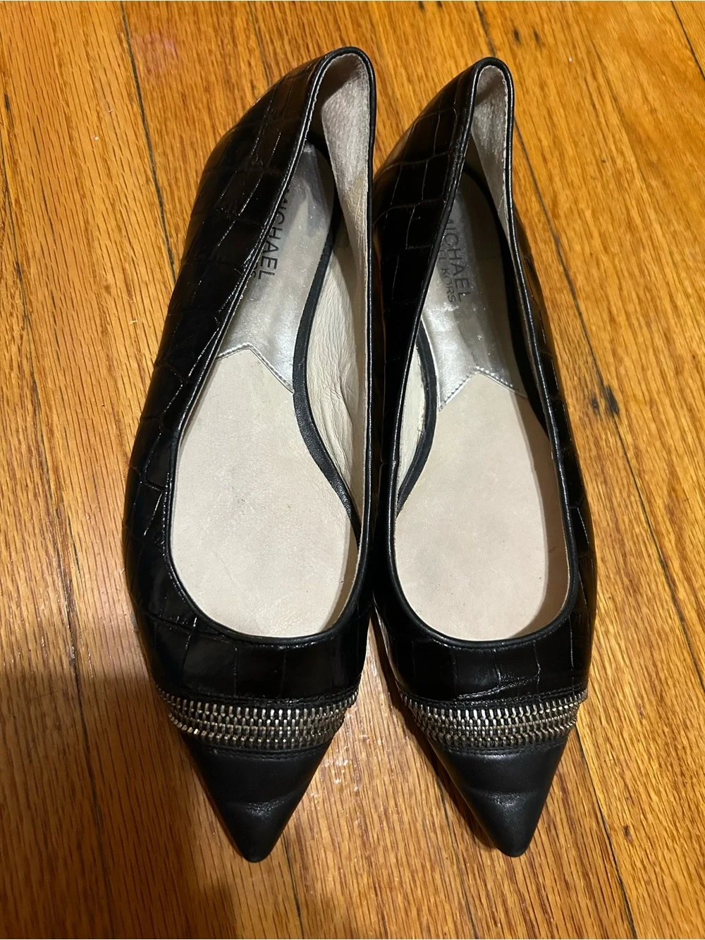 Michael Kors Women's Haya Croc Embossed Flat Black Size 8